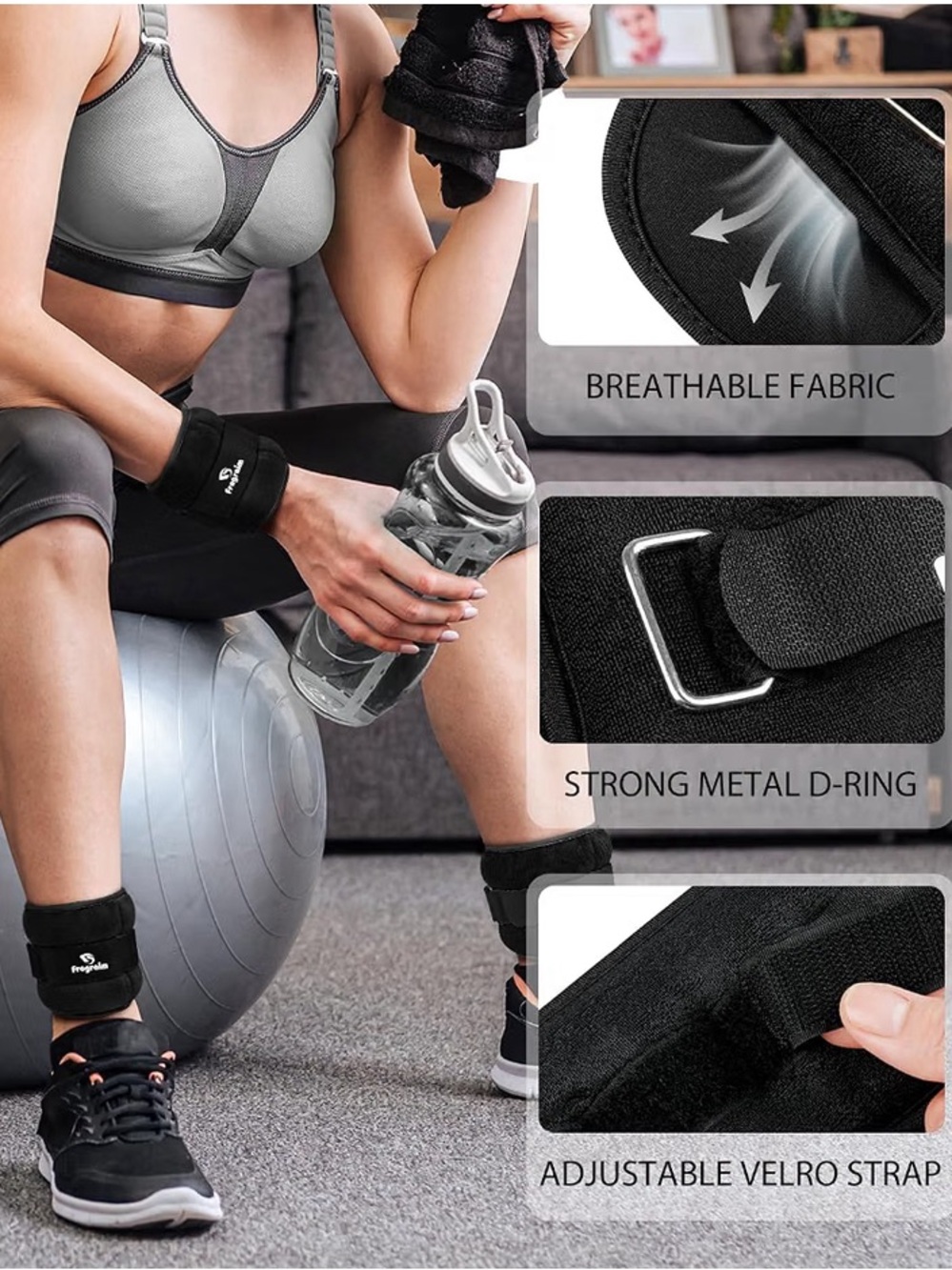 Adjustable Black Ankle and Wrist Weights with Breathable Fabric